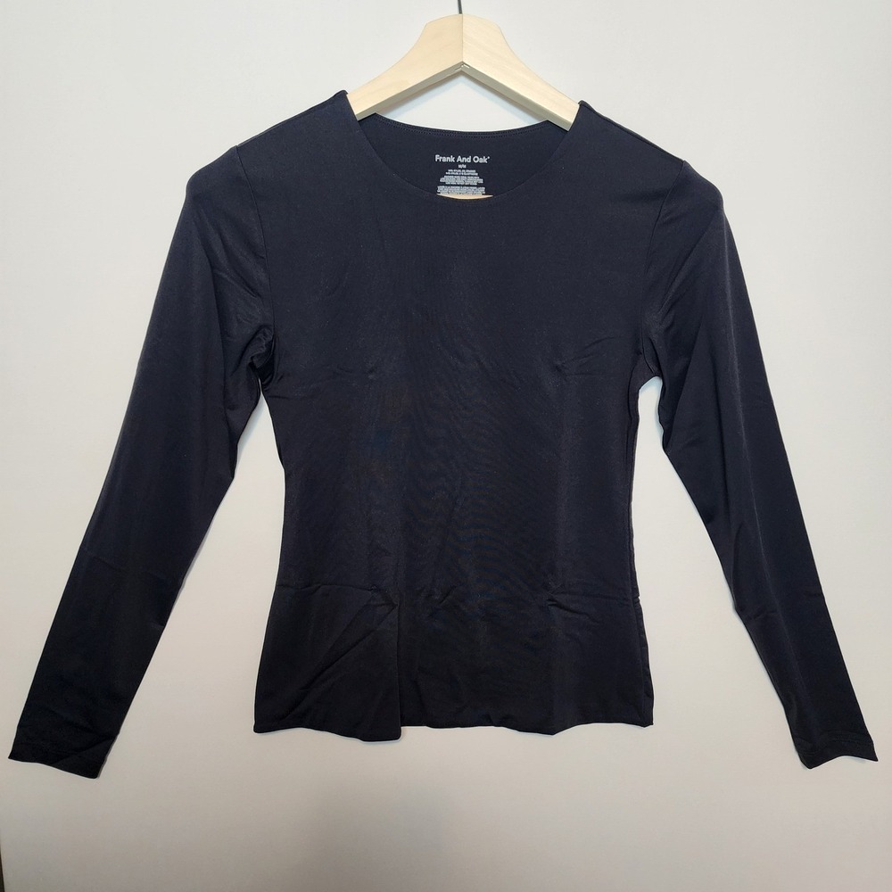 Frank And Oak Long Sleeve Crew Neck Stretch Base Layer Top Black Medium